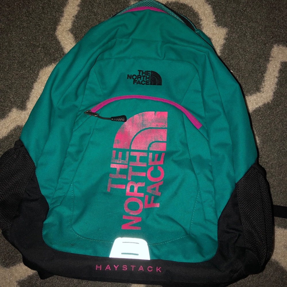 Teal and Pink North Face haystack backpack